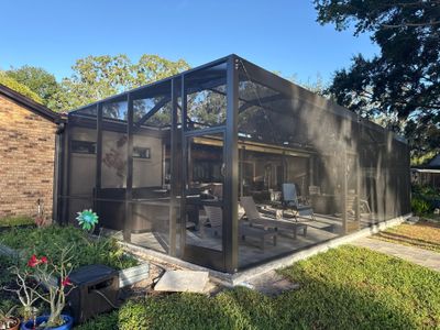 Corner angle of completed screen enclosure by Drome Contracting